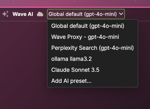 AI Presets Menu