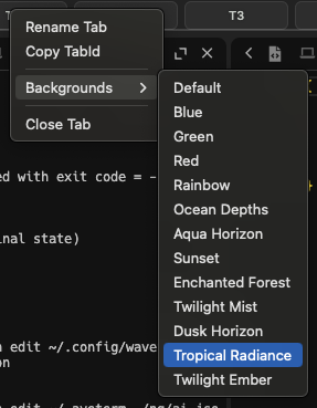 screenshot showing the default options in the backgrounds submenu of the tab context menu